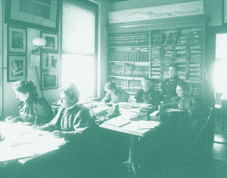 Human computers at Harvard University performing calculations for the astronomical observatory in 1892. At this time, women could not study for a degree at Harvard. Source: Wikimedia.